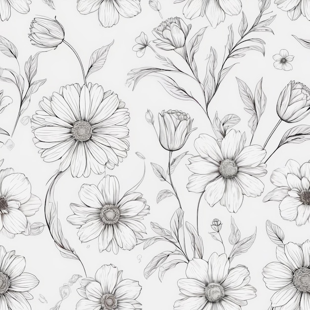 Drawing of Flowers on a White Background Generative AI
