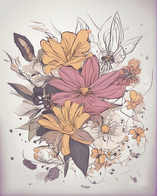 a drawing of flowers with a picture of a flower Cute Aesthetic Wallpapers Images