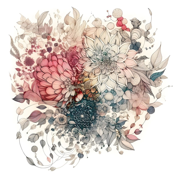 A drawing of flowers with the word dahlia on it