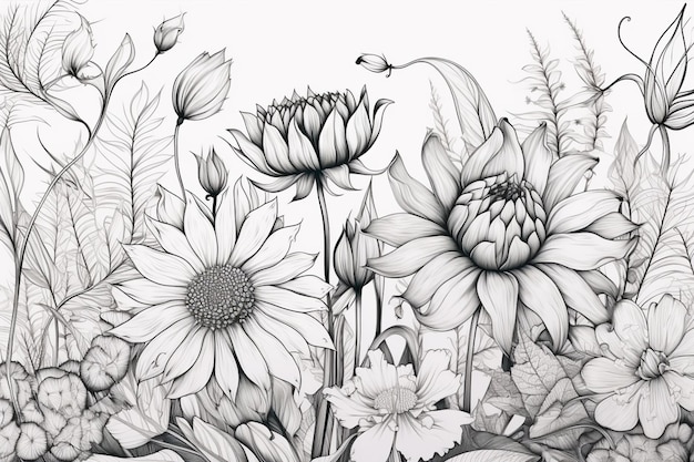 A drawing of flowers with the word flower on it.