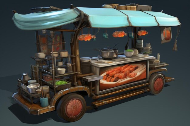 A drawing of a food cart with food on it | Premium AI-generated image