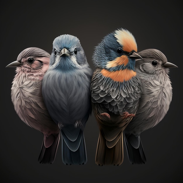 A drawing of four birds generative Ai