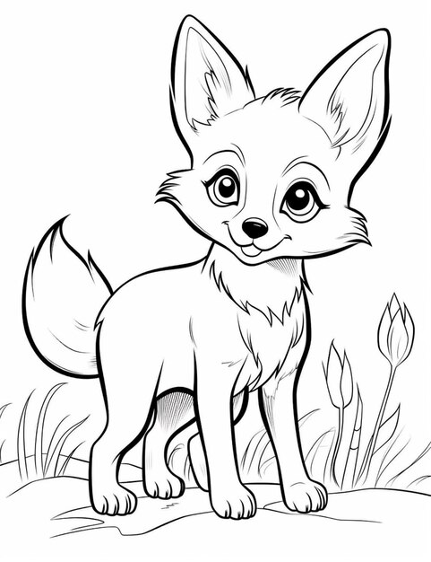 Photo a drawing of a fox standing in the grass generative ai