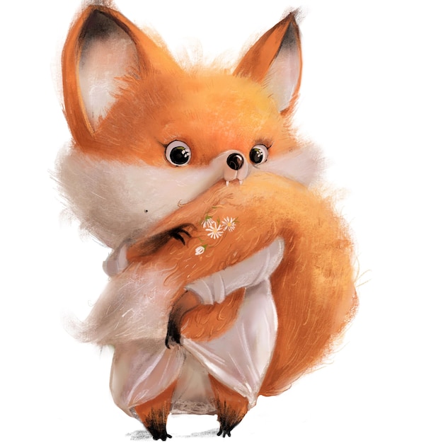 a drawing of a fox with a flower on its nose.