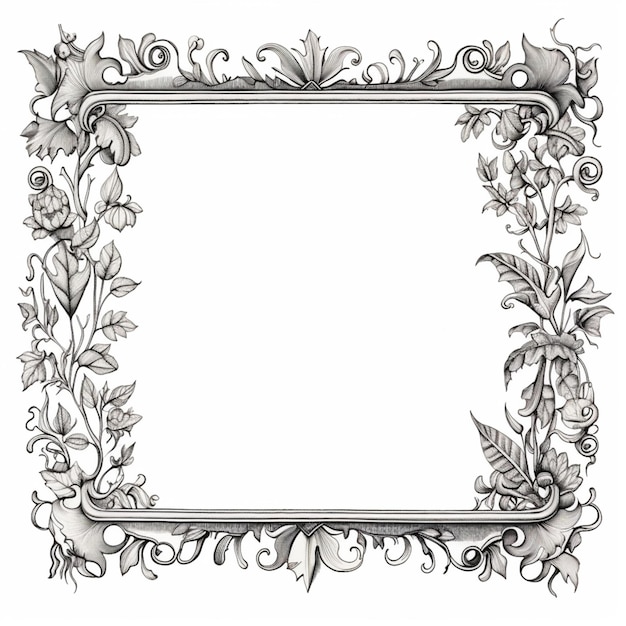 Photo a drawing of a frame with flowers and leaves generative ai