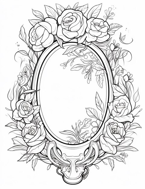 a drawing of a frame with roses and leaves generative ai