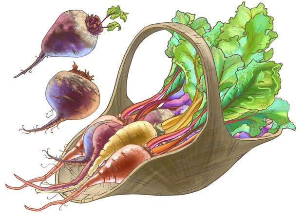 Photo drawing of fresh vegetables in a basket