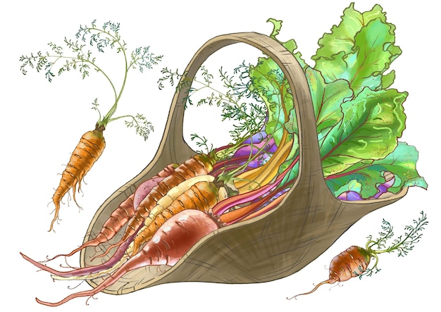 Photo drawing of fresh vegetables in a basket