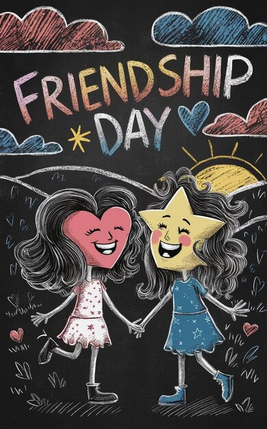 Photo a drawing of a friendship day with a girl and a heart that says friendship day