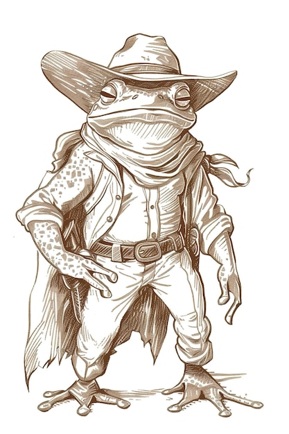 Photo a drawing of a frog wearing a cowboy hat and a cowboy hat