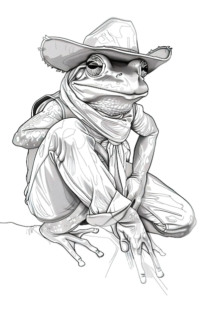 Photo a drawing of a frog wearing a hat with a hat on it