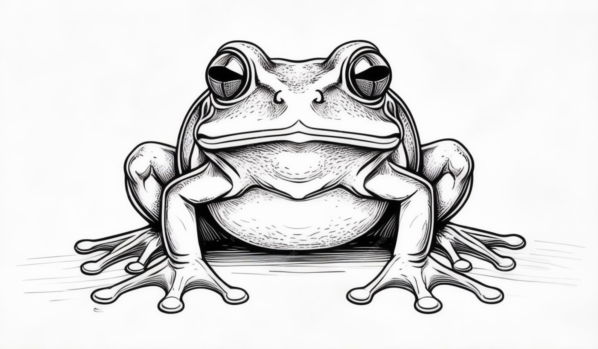 A drawing of a frog with a black and white background | Premium AI