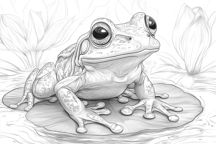 Photo a drawing of a frog with a black and white sketch