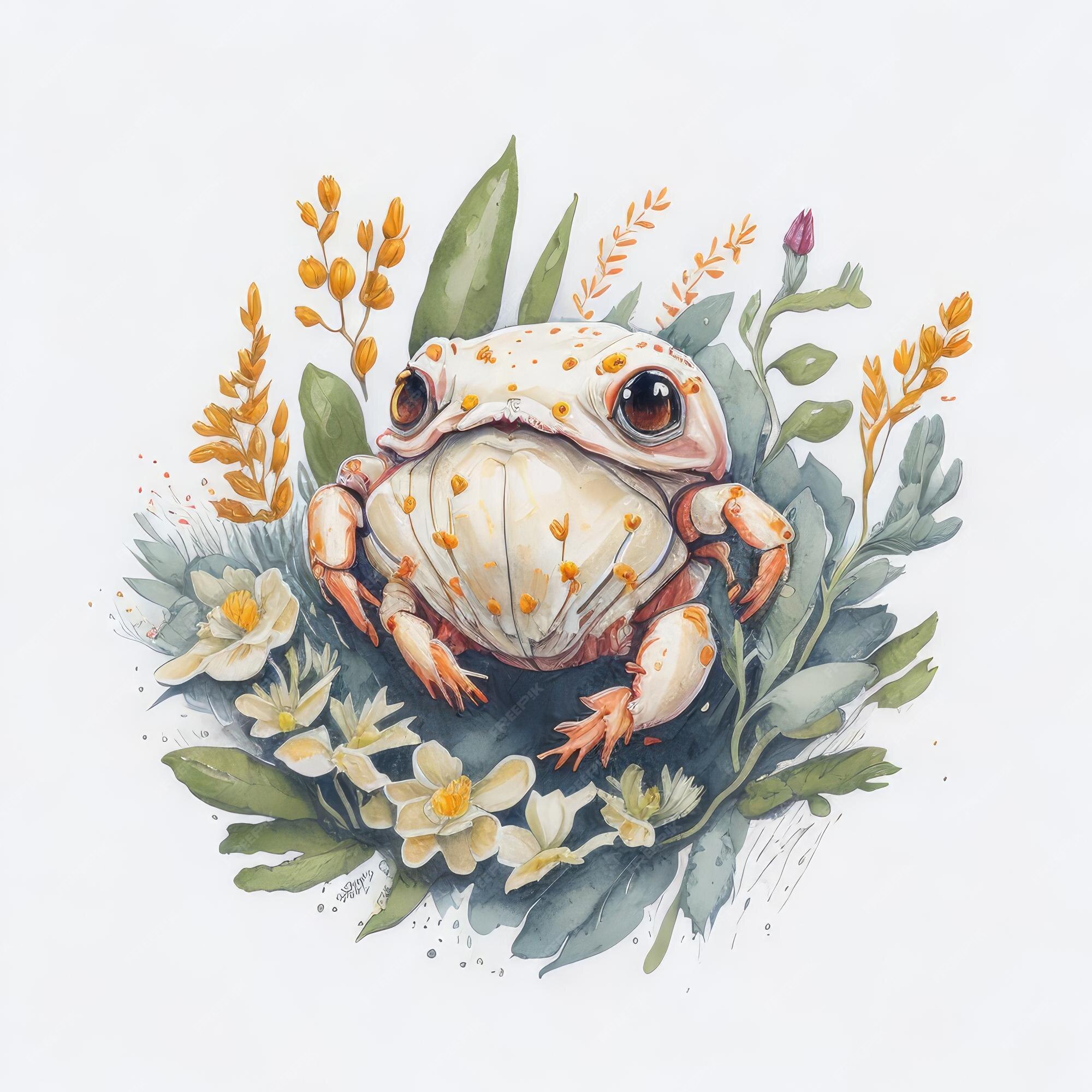 Premium AI Image | A drawing of a frog with a yellow body and a black eye.