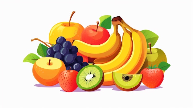 a drawing of a fruit with a bunch of bananas and apples.