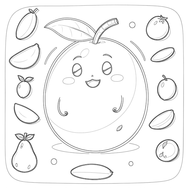 a drawing of fruit with a smile on it