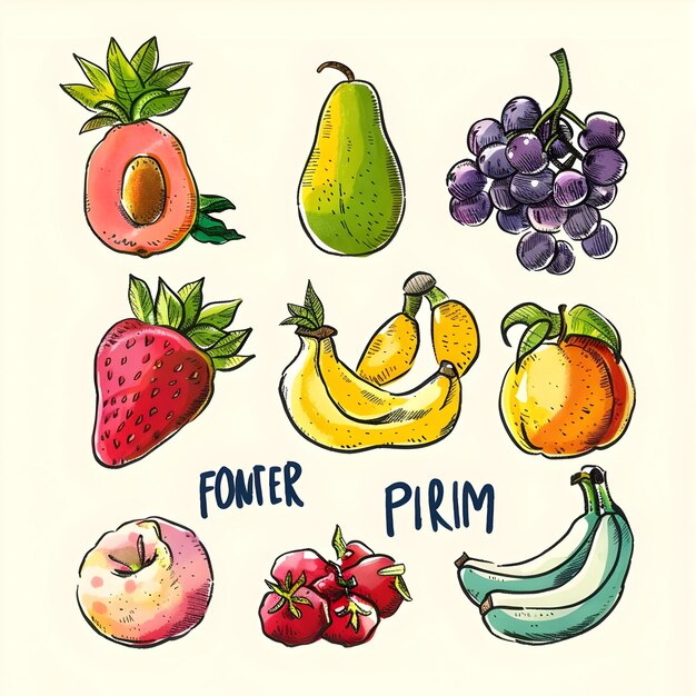 Photo a drawing of fruits and vegetables including one that says fruit