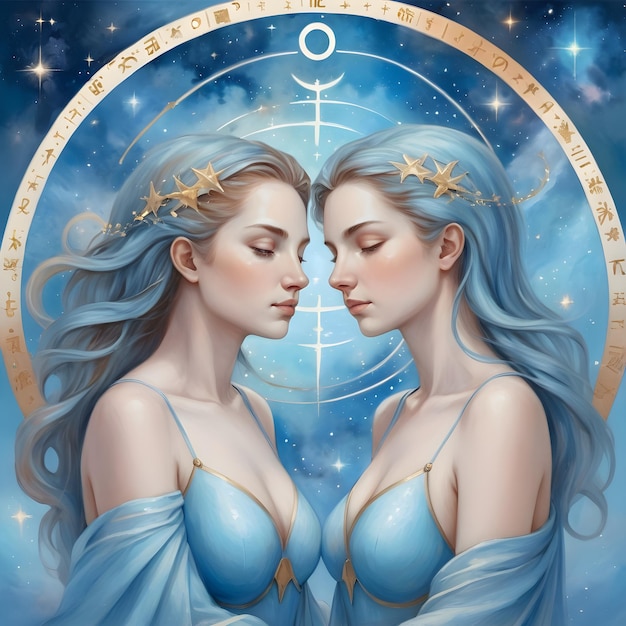 a drawing of a gemini women zodiac sign gemini