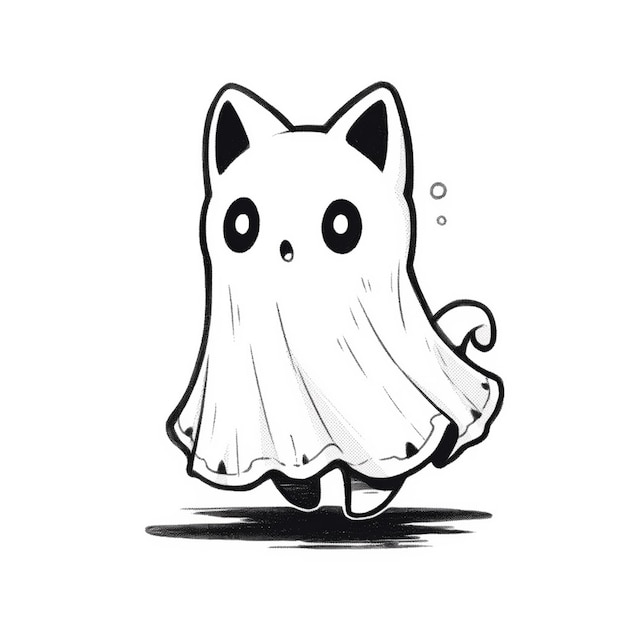 Photo a drawing of a ghost cat with a white dress on generative ai