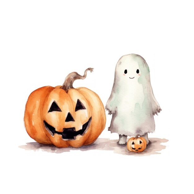 a drawing of a ghost and a pumpkin with a ghost on it