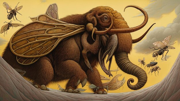 Photo a drawing of a giant mammoth with a large horn