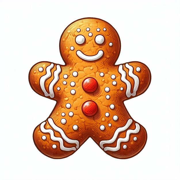 a drawing of a gingerbread man on a white background