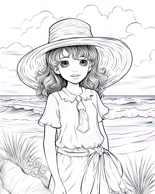 Photo a drawing of a girl on the beach with a hat that says  shes a beach