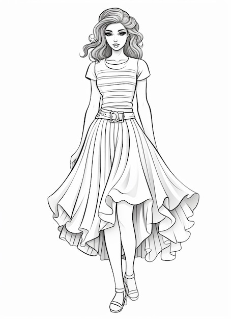 Photo a drawing of a girl in a dress with a bow generative ai