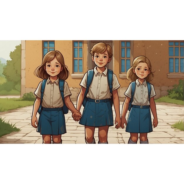 Photo a drawing of a girl and her school uniforms