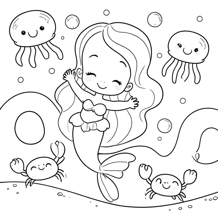 Photo a drawing of a girl holding a baby and octopus