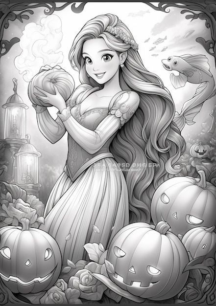 a drawing of a girl holding a pumpkin in her hands generative ai