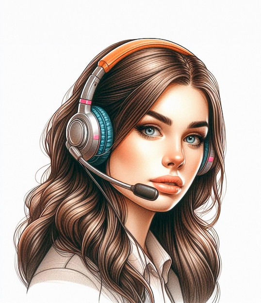 Foto disegno la ragazza è un operatore di call center