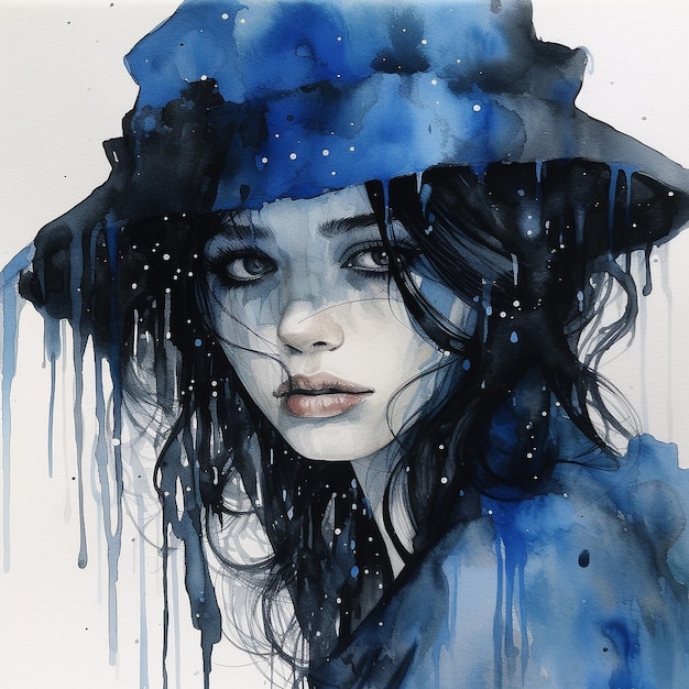 drawing girl rain