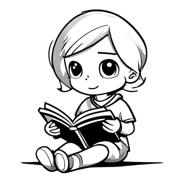 a drawing of a girl reading a book