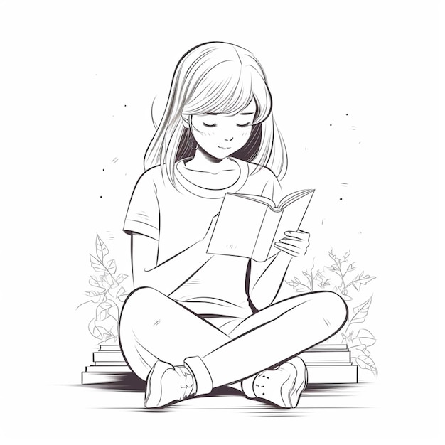 Premium AI Image  A girl reading book sketch