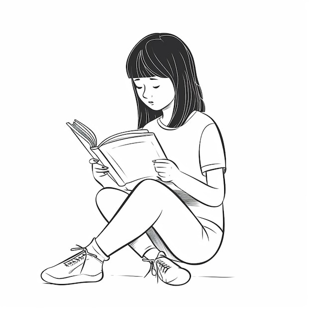 Photo a drawing of a girl reading a book.