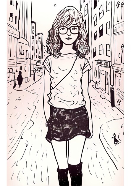 Photo a drawing of a girl in a t - shirt is on a street