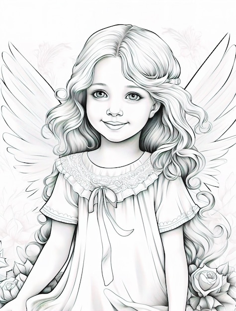 Photo a drawing of a girl with angel wings.