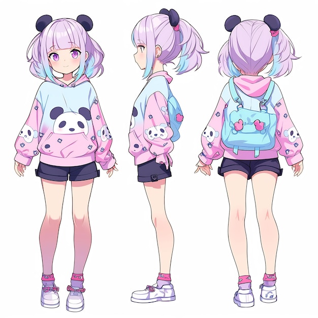 a drawing of a girl with anime sweater and anime character