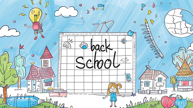 Photo a drawing of a girl with a book that says back to school