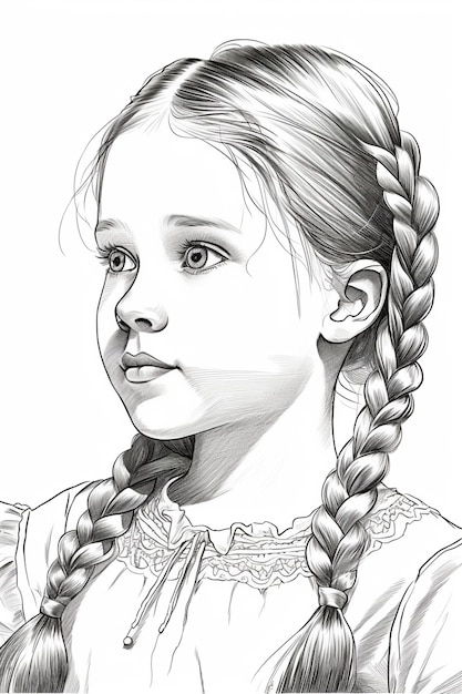 a drawing of a girl with braids and a braid generative ai