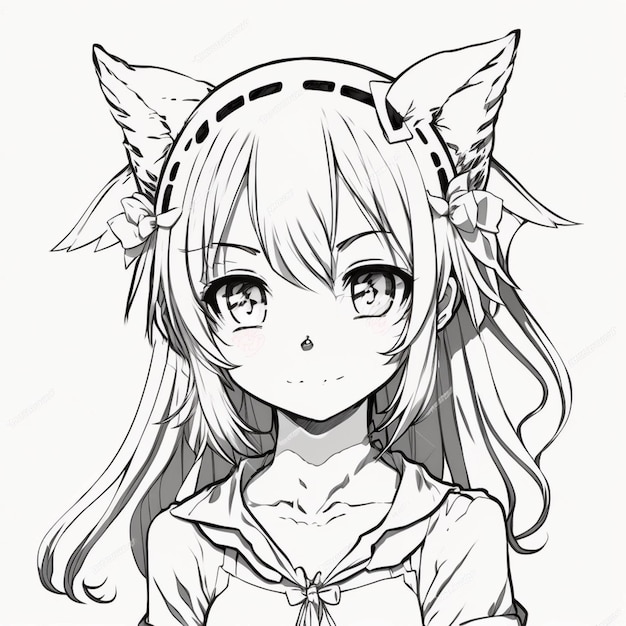 A drawing of a girl with a cat ears and a cat tail generative ai