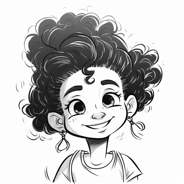 Photo a drawing of a girl with curly hair and big eyes generative ai