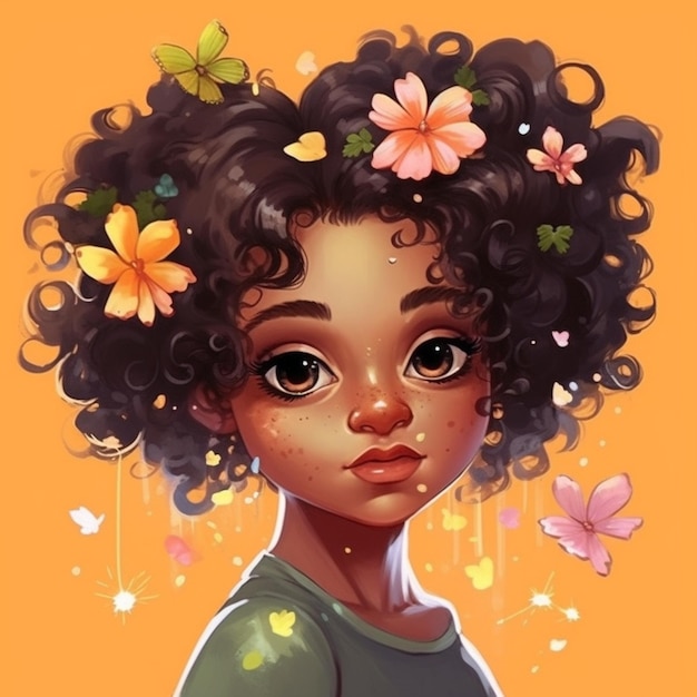 Premium AI Image  Anime girl with long curly hair and flowers in her hair  generative ai