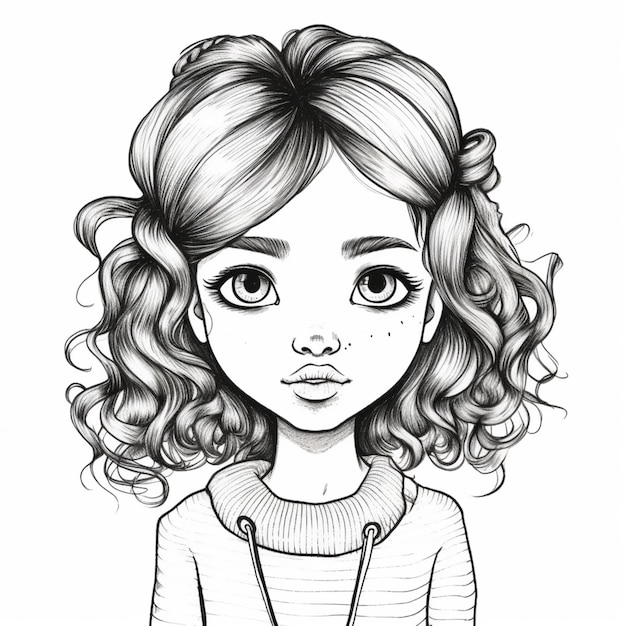 a drawing of a girl with curly hair and a sweater generative ai