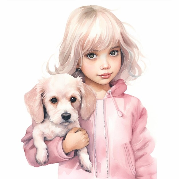 a drawing of a girl with a dog and a dog.