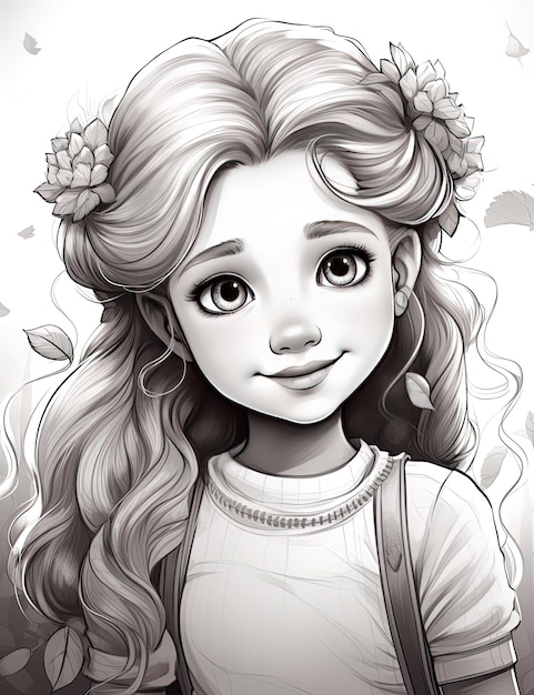 a drawing of a girl with a flower in her hair.