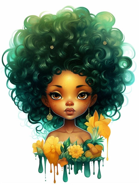 A drawing of a girl with a flower in her hair.