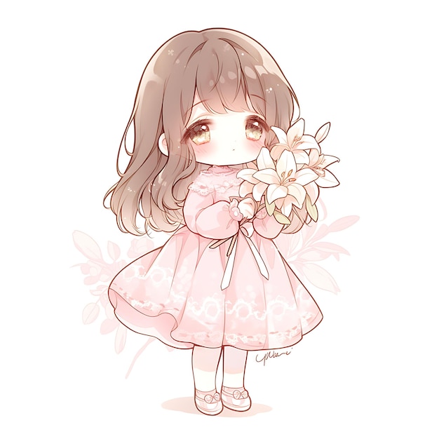 a drawing of a girl with a flower in her hand