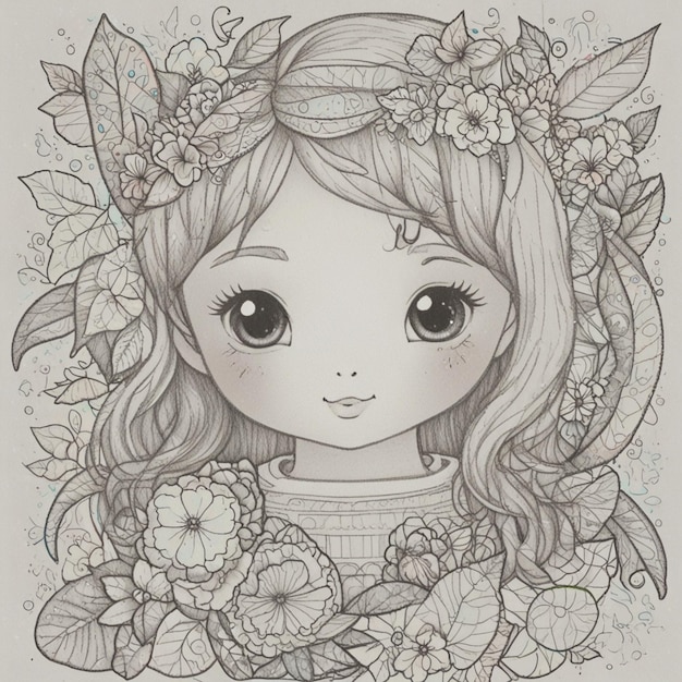 Photo a drawing of a girl with flowers in her hair